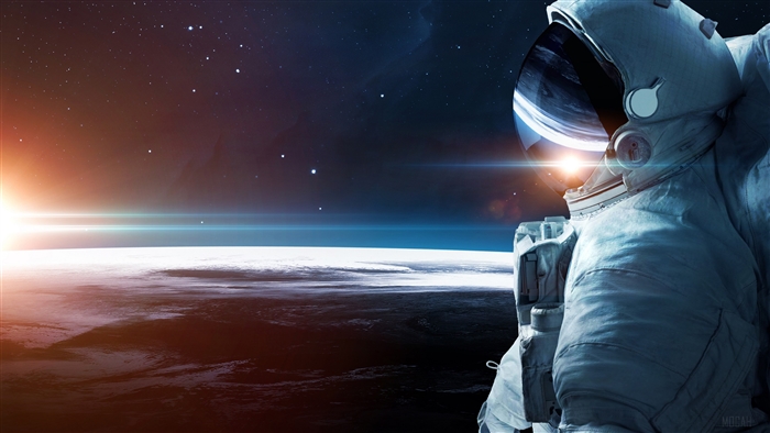 Astronaut in Space with Planet Sunrise 4K