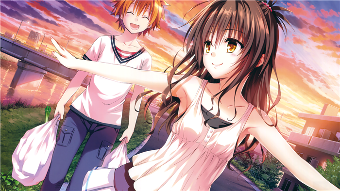 To Love-Ru 4K Sunset with Mikan and Rito Yuuki