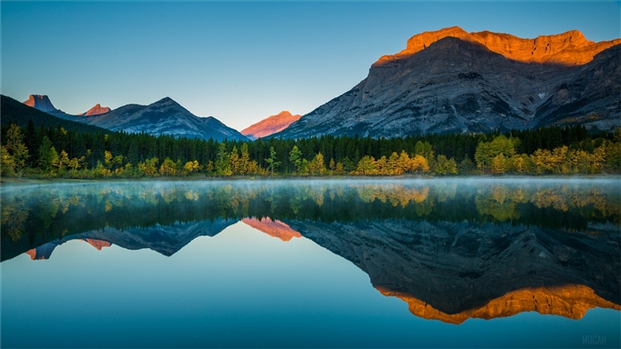 Mountain Reflection on Lake at Sunrise 4K