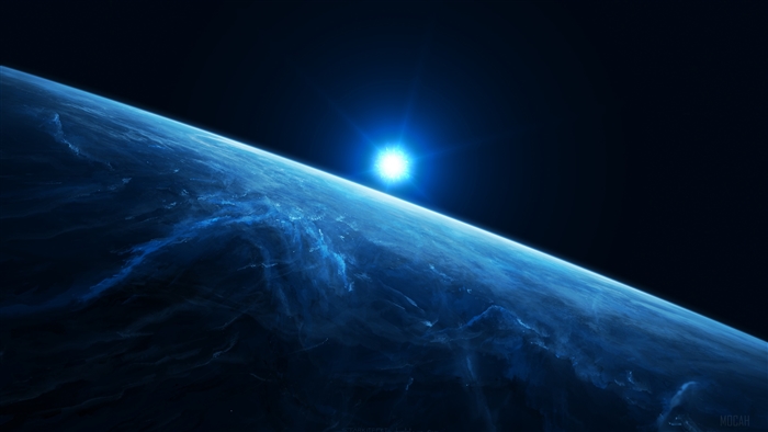 Blue Planet with Bright Star in Space 4K