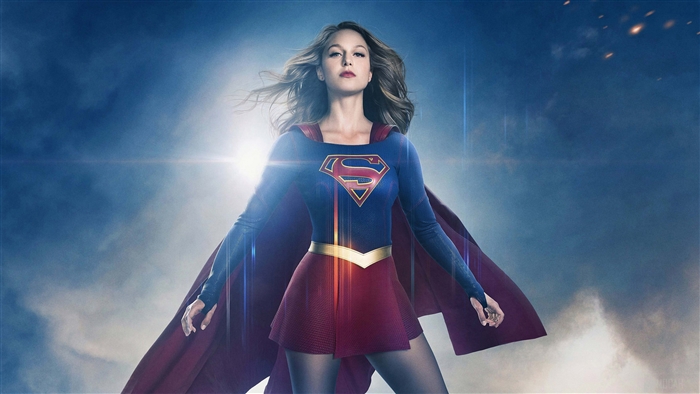 Supergirl in Flight with Cape and Emblem 4K
