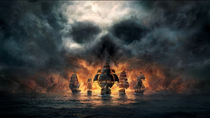 Epic Pirate Ship Fleet in Fiery Ocean Storm 4K