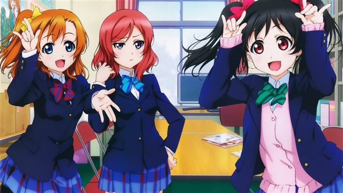 Honoka Kousaka, Maki Nishikino, and Nico Yazawa from Love Live! 4K