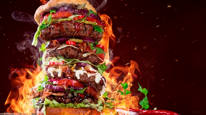 Giant Burger with Flames