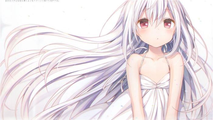 Girl with White Hair and Red Eyes in a White Dress 4K