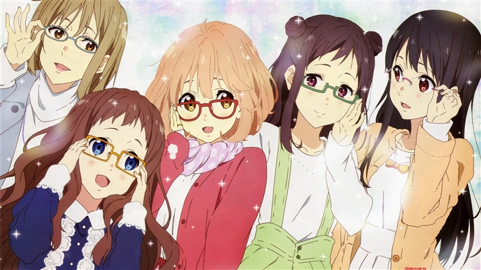 5 girls from Kyoukai no Kanata wearing glasses 4K