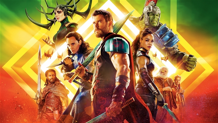 Thor Ragnarok characters: Thor, Loki, Hela, Hulk, Valkyrie, Heimdall, Odin, Grandmaster 4K