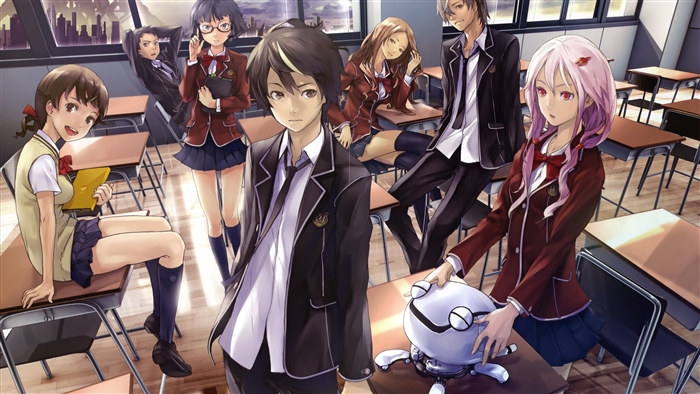 Guilty Crown characters in a classroom