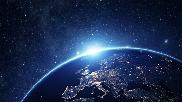 Earth from space with sunrise over Europe