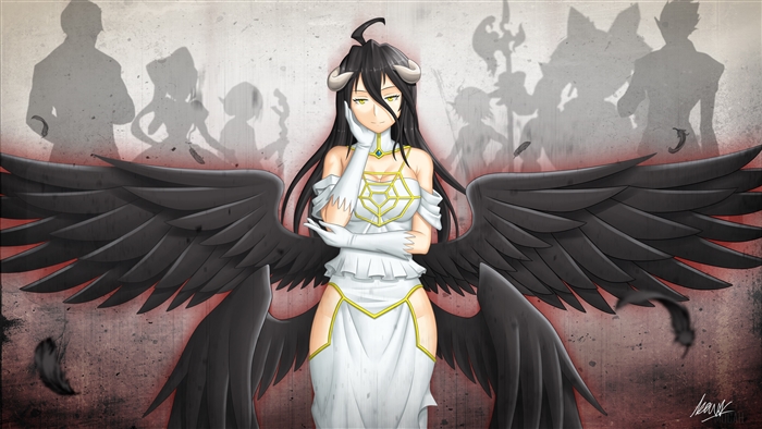 Albedo with wings and shadowy figures from Overlord 4K