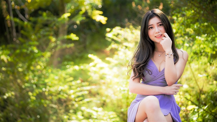 Smiling Woman in Purple Dress Outdoors 4K