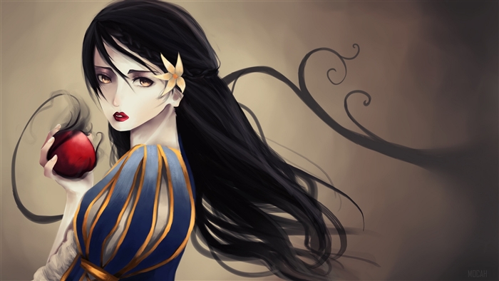 Snow White holding a poisoned apple