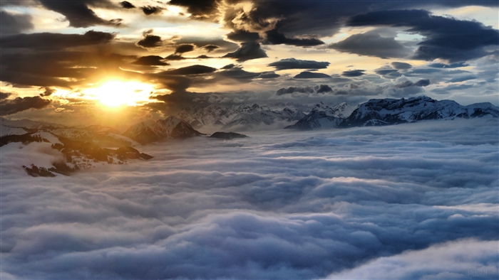 Sunset Over Austrian Mountains with Clouds 4k