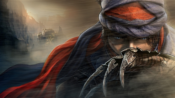 Warrior with blue eyes and red scarf