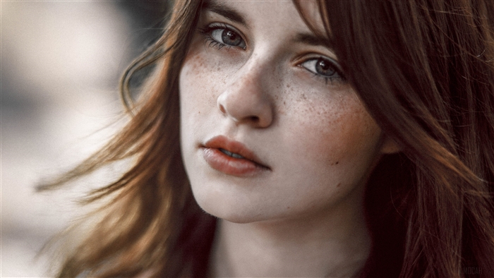 Freckled Brunette Woman Portrait in Soft Light