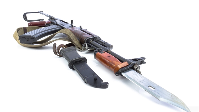 AK-47 assault rifle with bayonet and scabbard