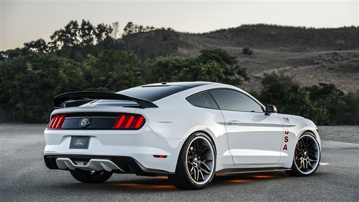White Ford Mustang with USA Decals
