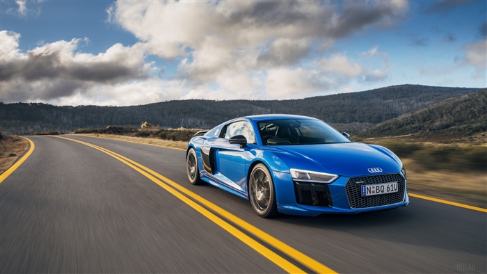 Blue Audi R8 V10 Supercar on Open Road 4K