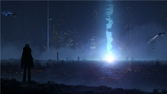Futuristic Cityscape with a Lone Figure 4K