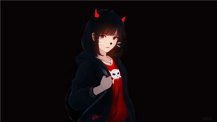 Anime girl with black hair and red eyes 4K