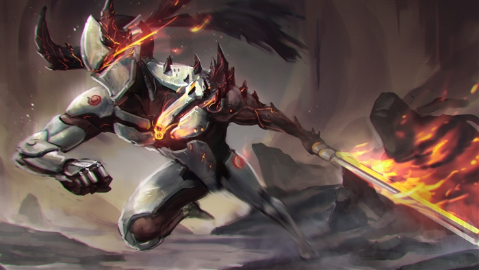 Genji from Overwatch with flaming sword