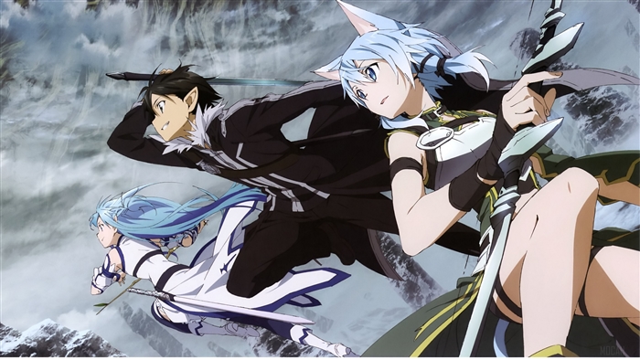 Kirito, Asuna, and Sinon from Sword Art Online II 4K
