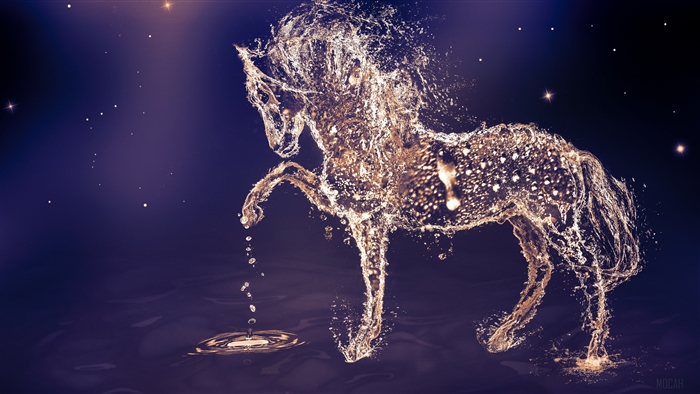 Unicorn made of water in starry night