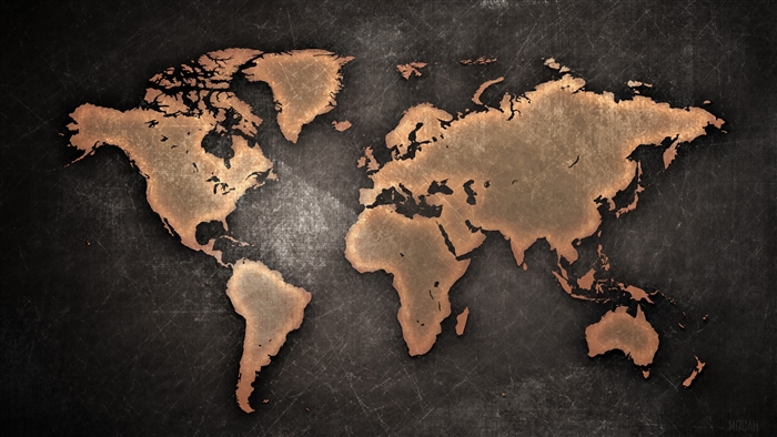 World map in copper texture