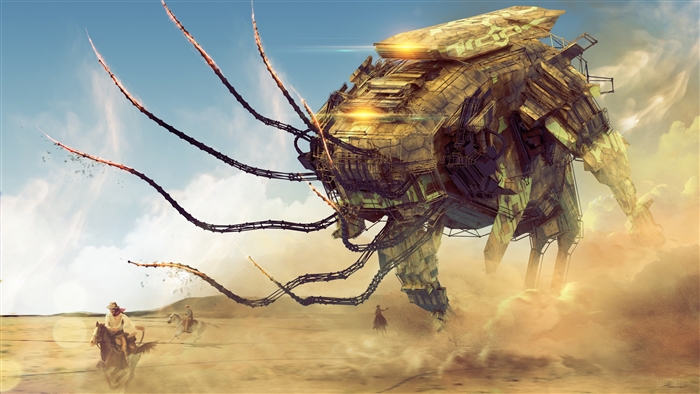 Cowboy and Robot in Sand 4K