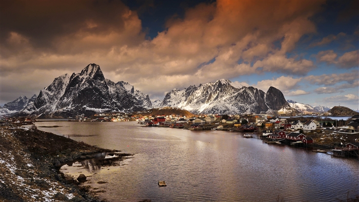 Lofoten Islands Village at Sunset 4K