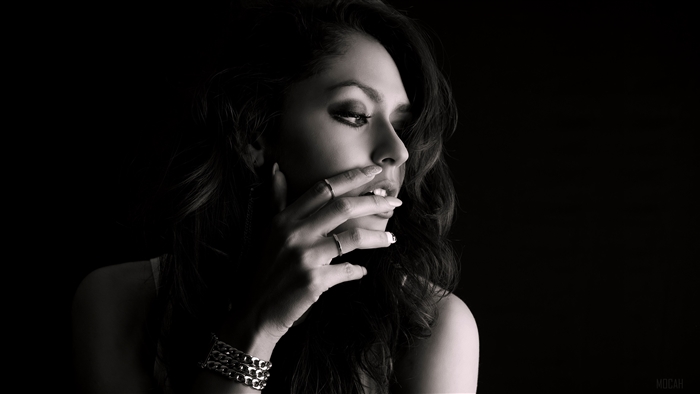 Pensive Woman in Black and White 4K