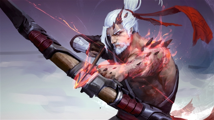 Hanzo from Overwatch with flaming dragon markings