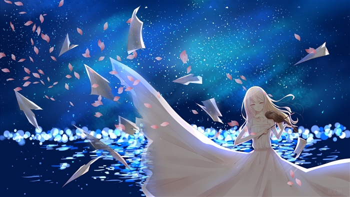 Kaori Miyazono playing violin under starry sky 4K