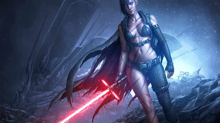 Star Wars Sith Woman Warrior with Red Lightsaber 4K