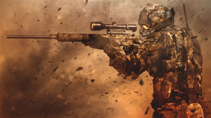 Soldier with sniper rifle in dust storm 4K