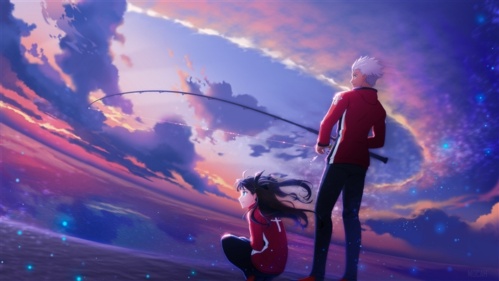 Archer and Rin Tohsaka from Fate/Stay Night fishing 4K