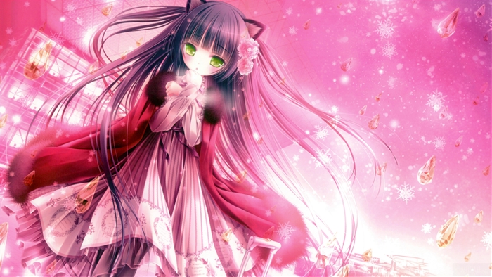 Cute Cat Girl with Long Black Hair and Green Eyes 4k