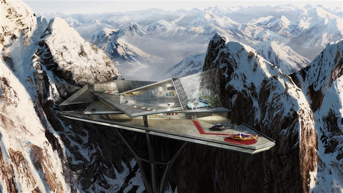 Modern mountain villa with helipads