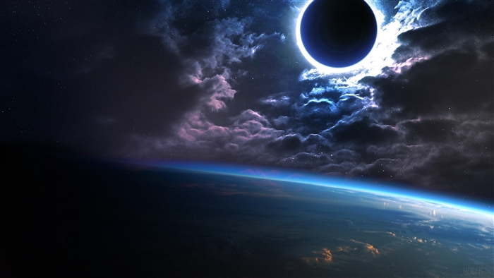 4K Space Eclipse Over Planet