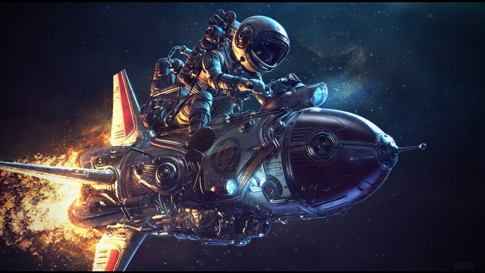 Astronaut Riding Rocket in Space 4K