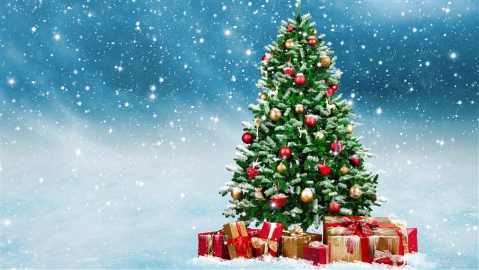 Festive Christmas Tree with Gifts and Snowfall 4K
