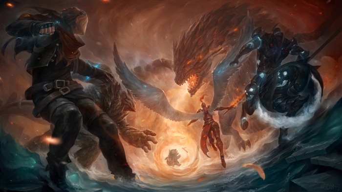 Ezreal, Hecarim, Kayle, Malphite, and Teemo in battle 4K