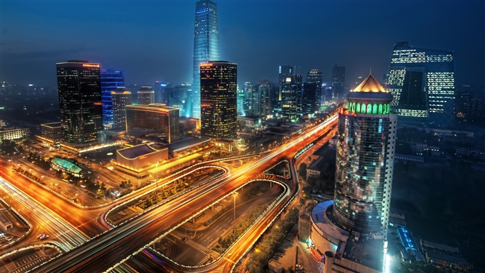 Beijing Cityscape with Time-Lapse Highway at Night 4K