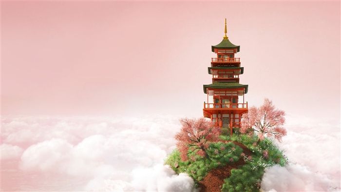 Japanese Cherry Blossom Pagoda in 4K