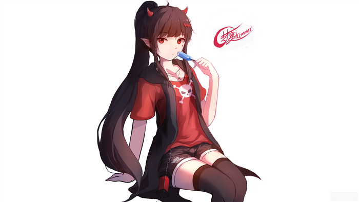 Black Hair Girl Ice Cream Long Hair Ponytail