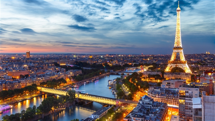Eiffel Tower and Seine River at Night in Paris 4K