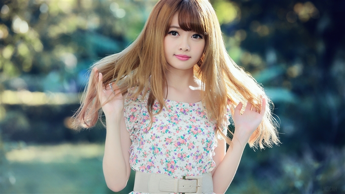 Taiwanese Girl with Floral Dress and Belt in Bokeh
