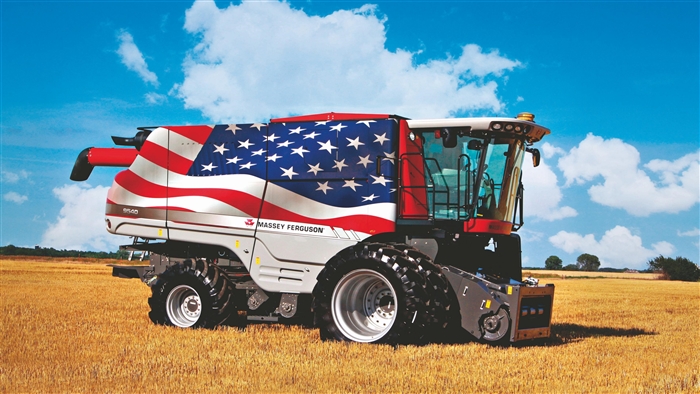 Massey Ferguson Combine Harvester with American Flag