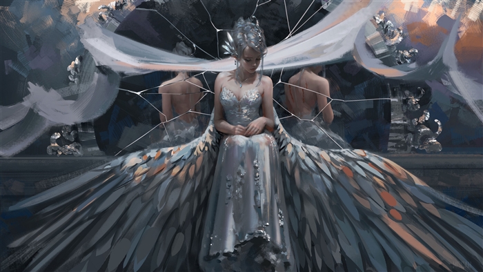 Angel Woman with White Hair and Wings 4K