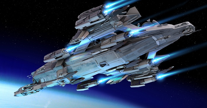 Spaceship from Star Citizen in space
